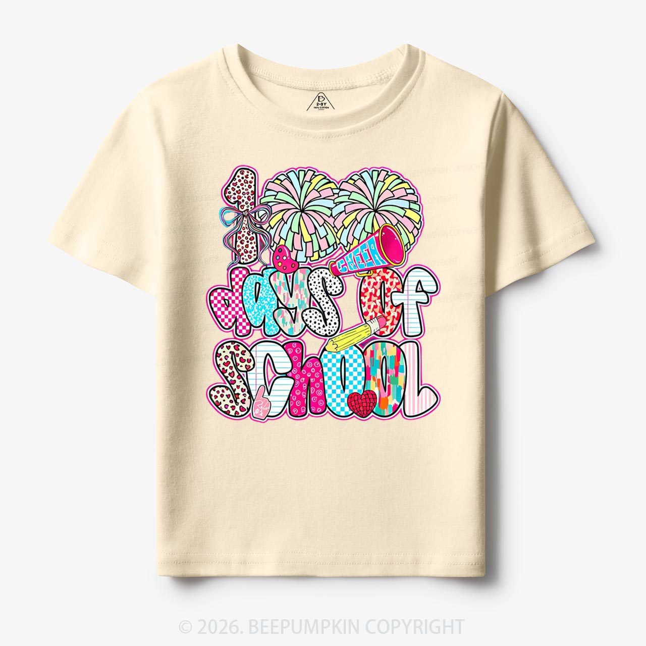 Cheer For 100 Days Pom Pom School Spirit Toddler&Kid's Tees