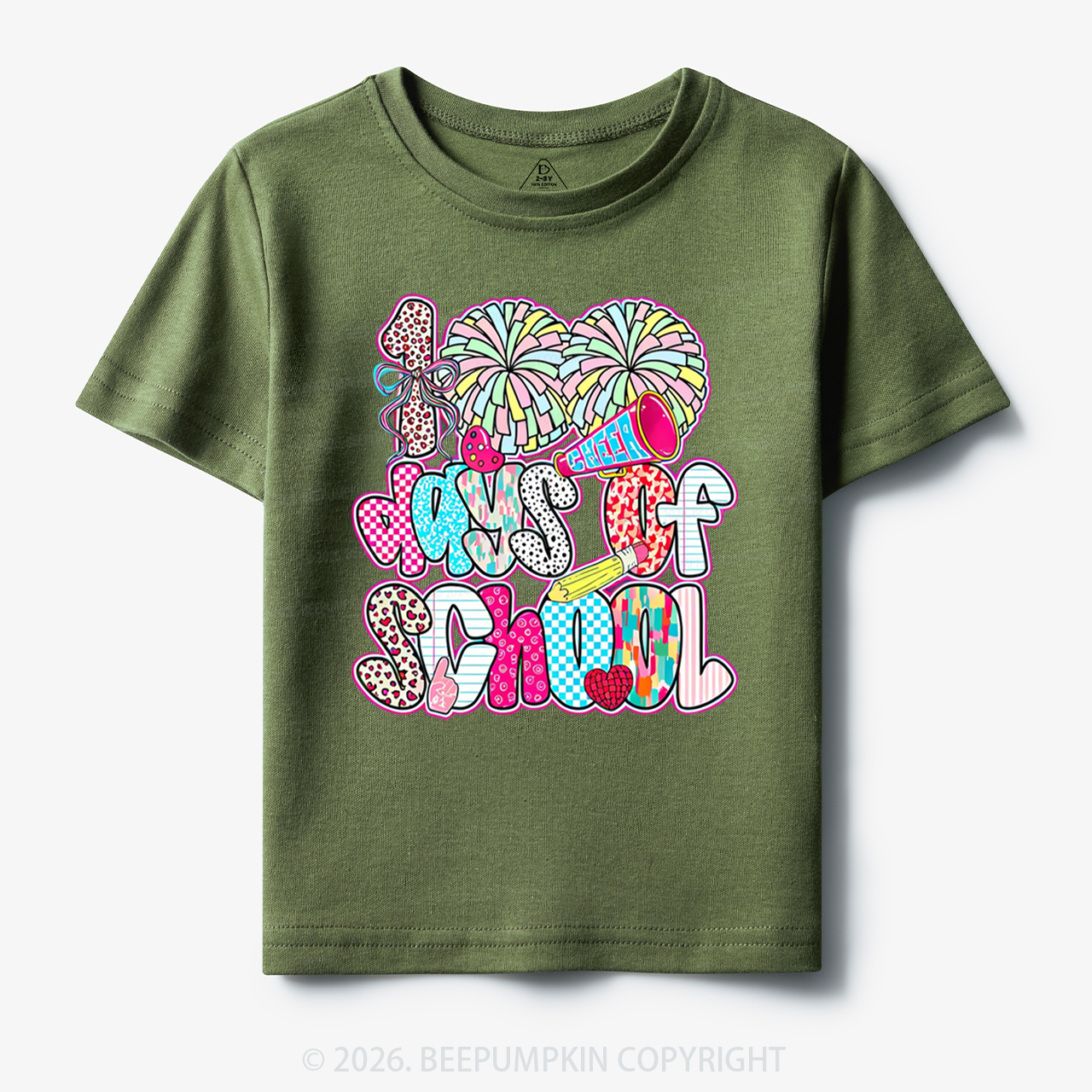 Cheer For 100 Days Pom Pom School Spirit Toddler&Kid's Tees