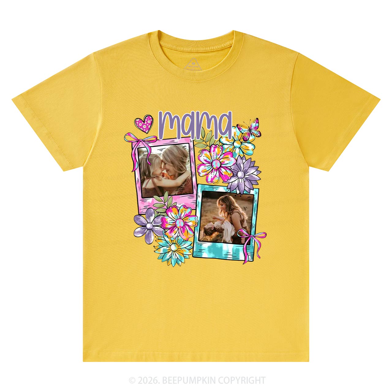 Personalized Floral Coquette Bow Photo T-Shirt For Mom