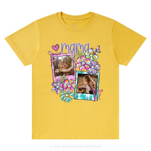 Personalized Floral Coquette Bow Photo T-Shirt For Mom