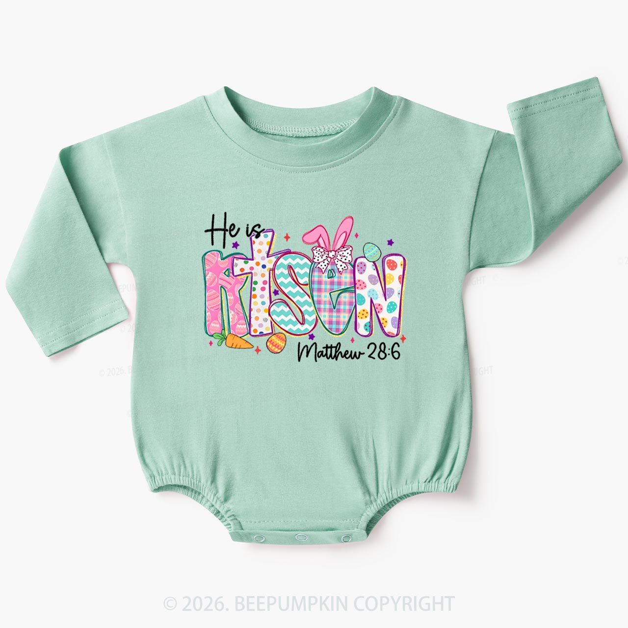 He Is Risen Christian Easter Baby Bubble Romper