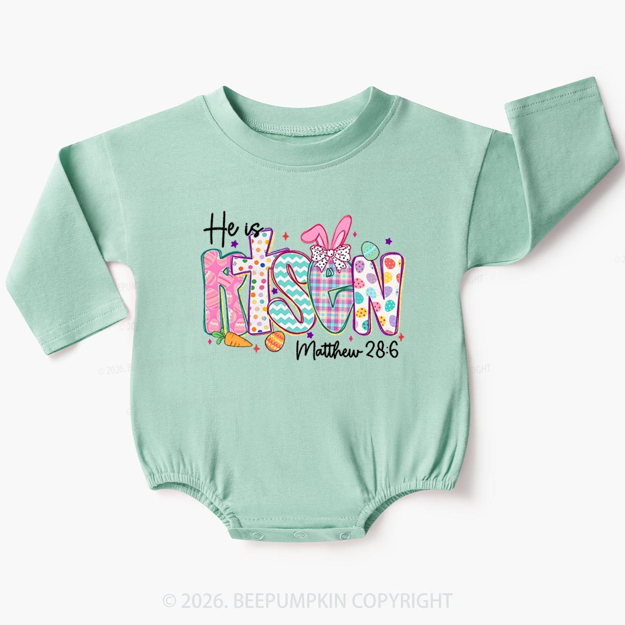 He Is Risen Christian Easter Baby Bubble Romper