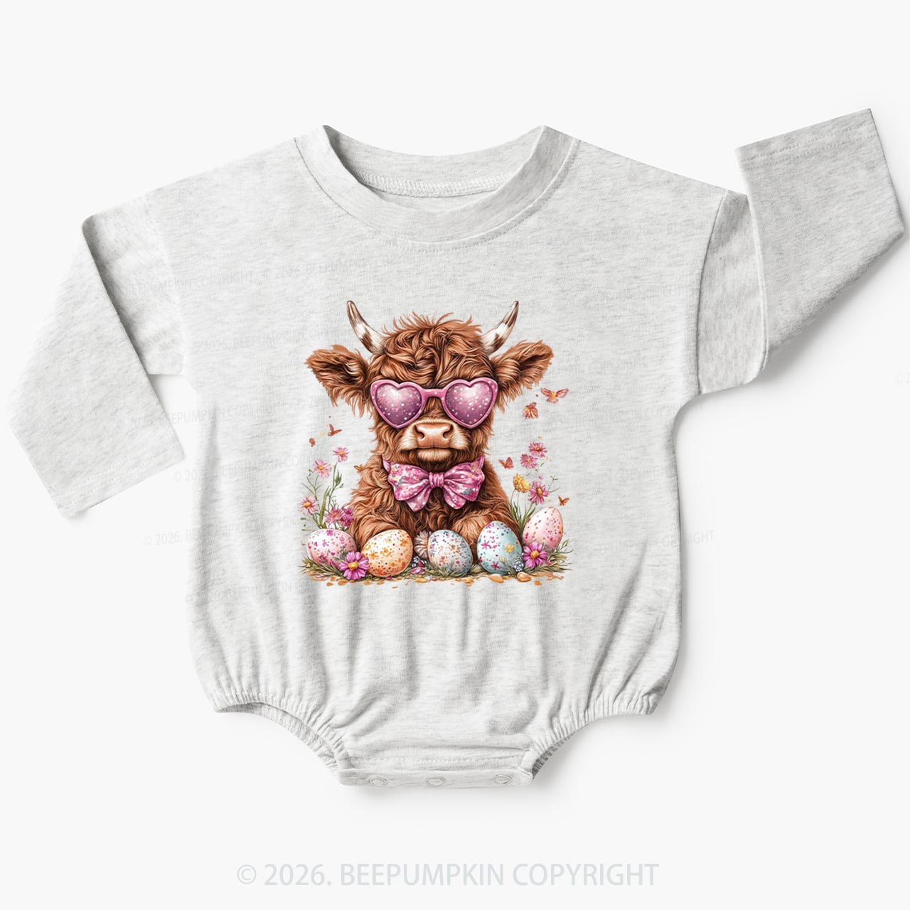 Easter Day Highland Cow Baby Bubble Romper