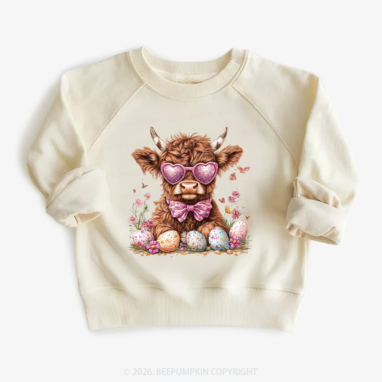 Easter Day Highland Cow Kid's Sweatshirt