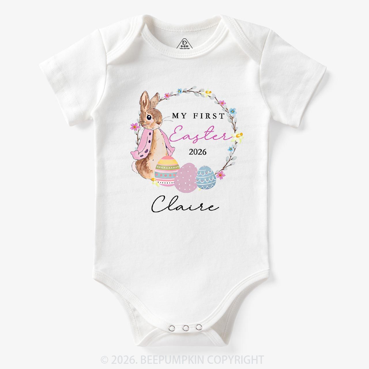 Personalized Spring Bunny Bloom First Easter Baby Bodysuit