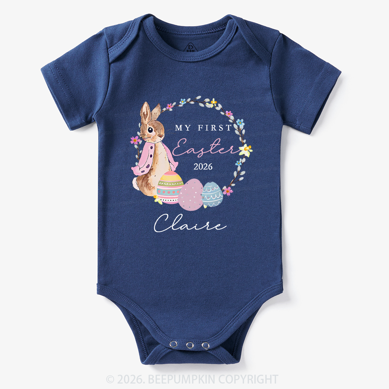 Personalized Spring Bunny Bloom First Easter Baby Bodysuit