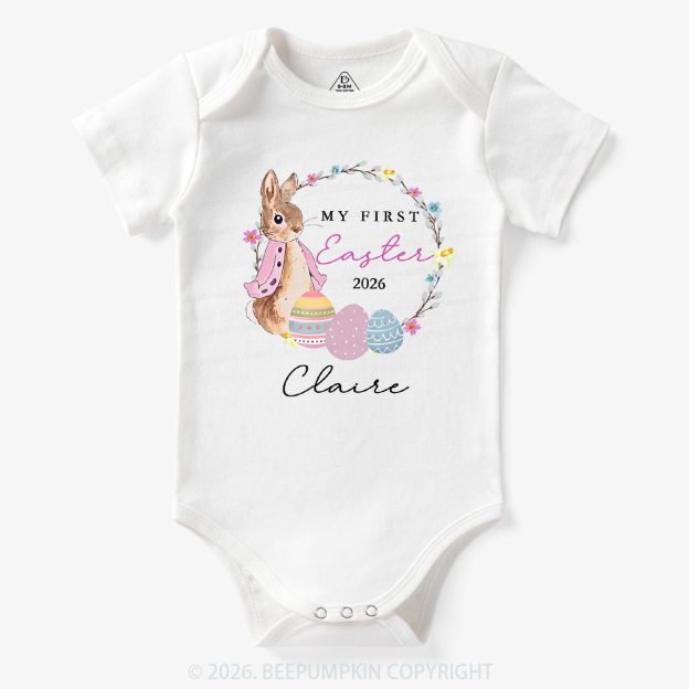 Personalized Spring Bunny Bloom First Easter Baby Bodysuit