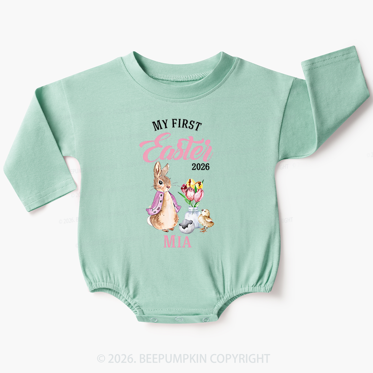 Personalized Little Pink Bunny’s First EasterBaby Bubble Romper