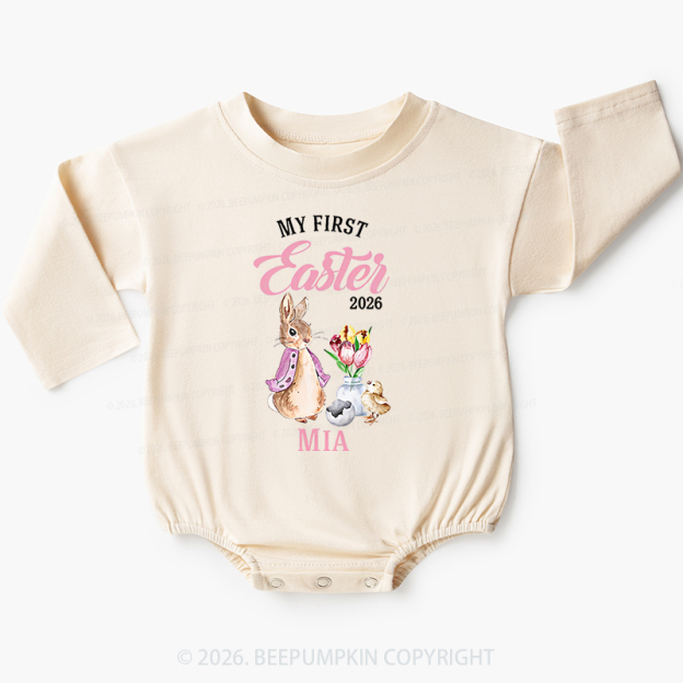 Personalized Little Pink Bunny’s First EasterBaby Bubble Romper
