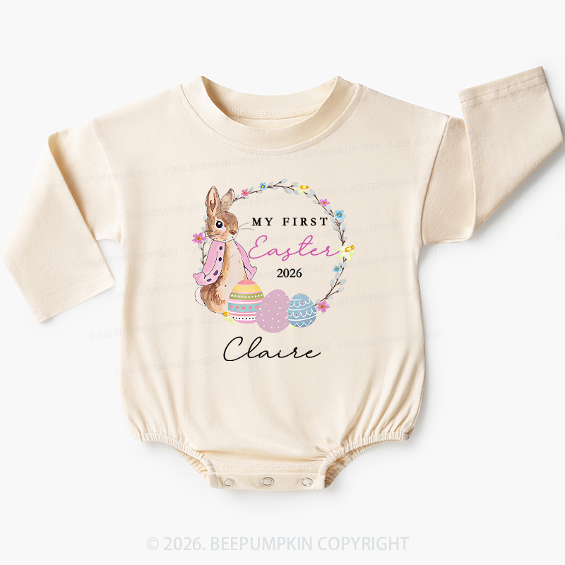 Personalized Spring Bunny Bloom First Easter Baby Bubble Romper