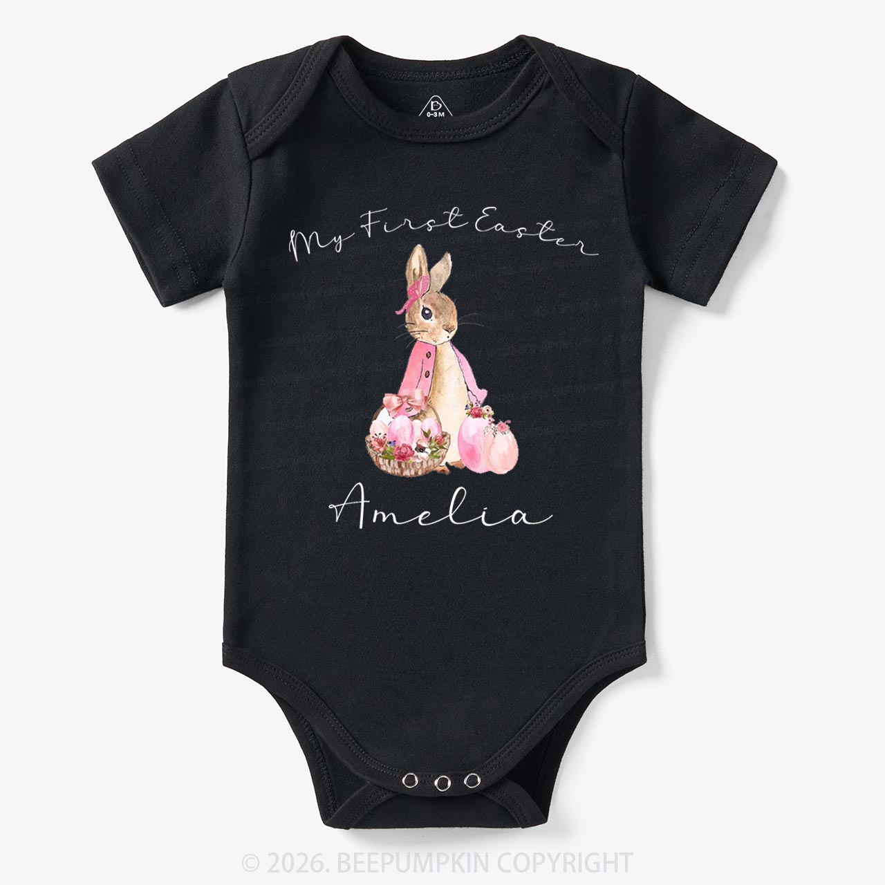Personalized Pink Hop Into My First Easter Baby Bodysuit