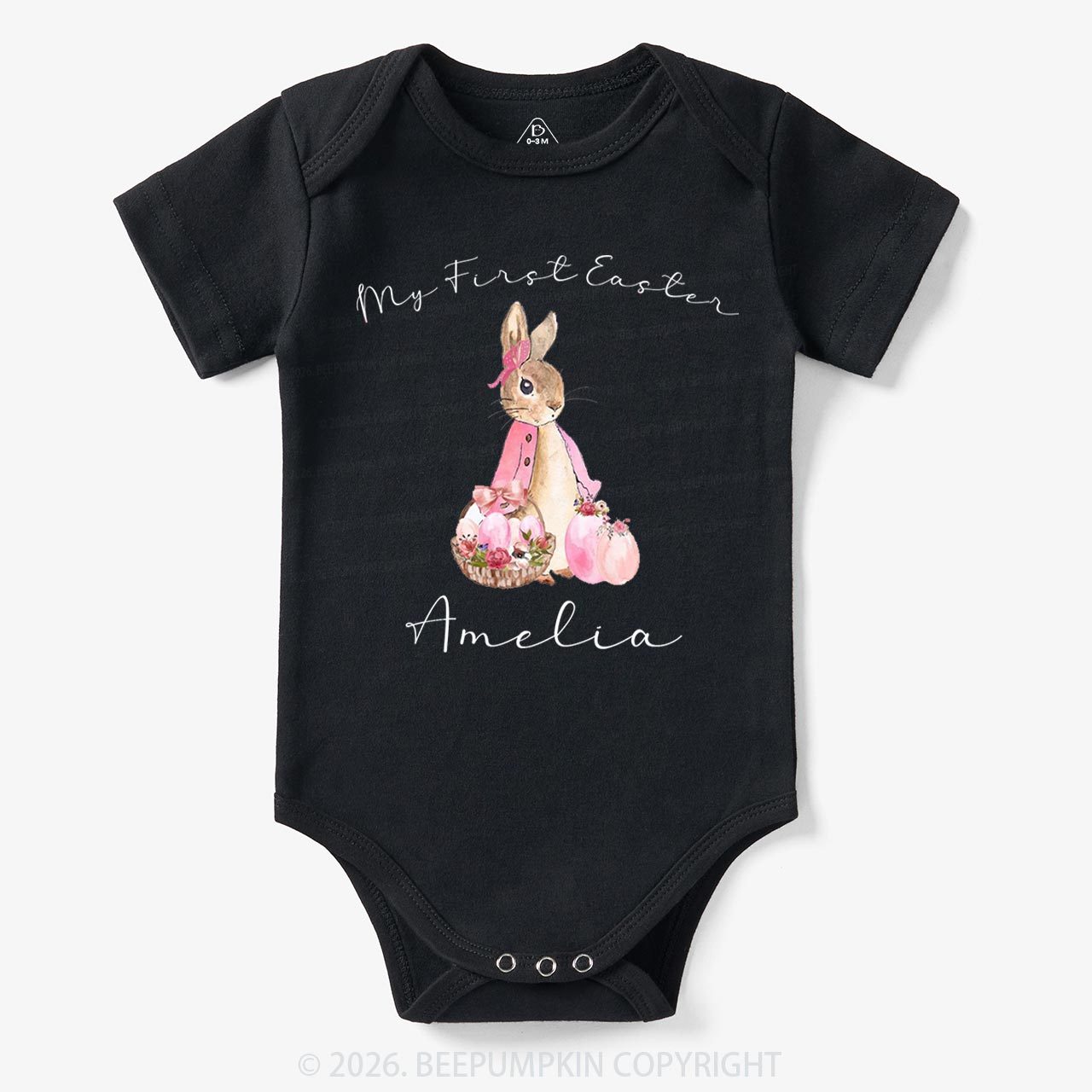Personalized Pink Hop Into My First Easter Baby Bodysuit