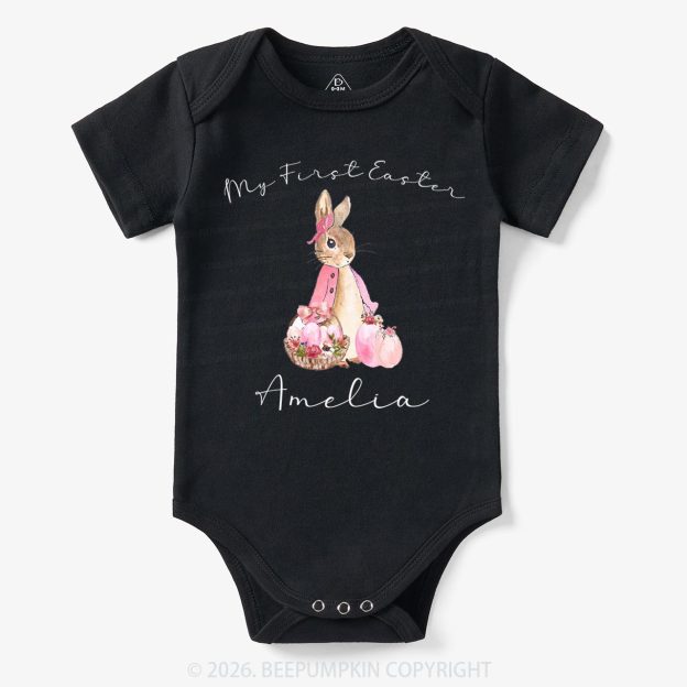 Personalized Pink Hop Into My First Easter Baby Bodysuit