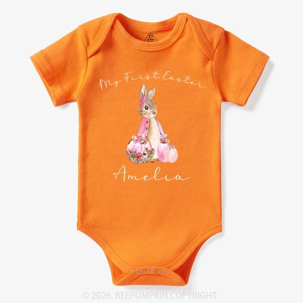 Personalized Pink Hop Into My First Easter Baby Bodysuit