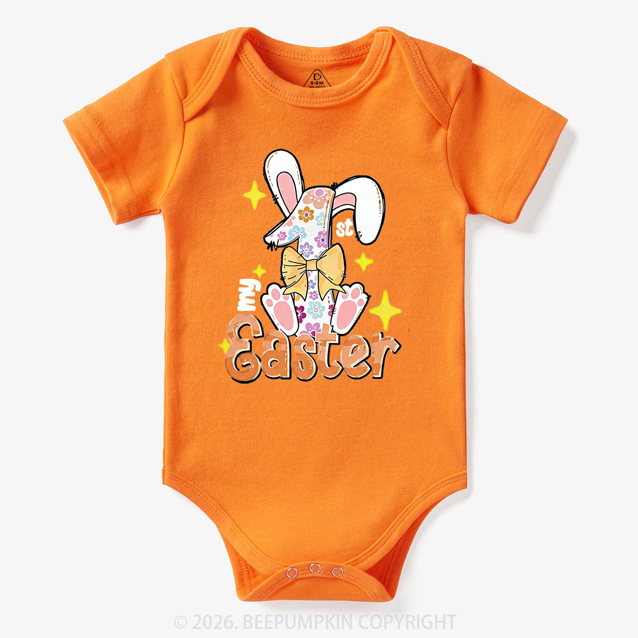 Yellow Bow Floral Bunny 1st Easter Baby Bodysuit