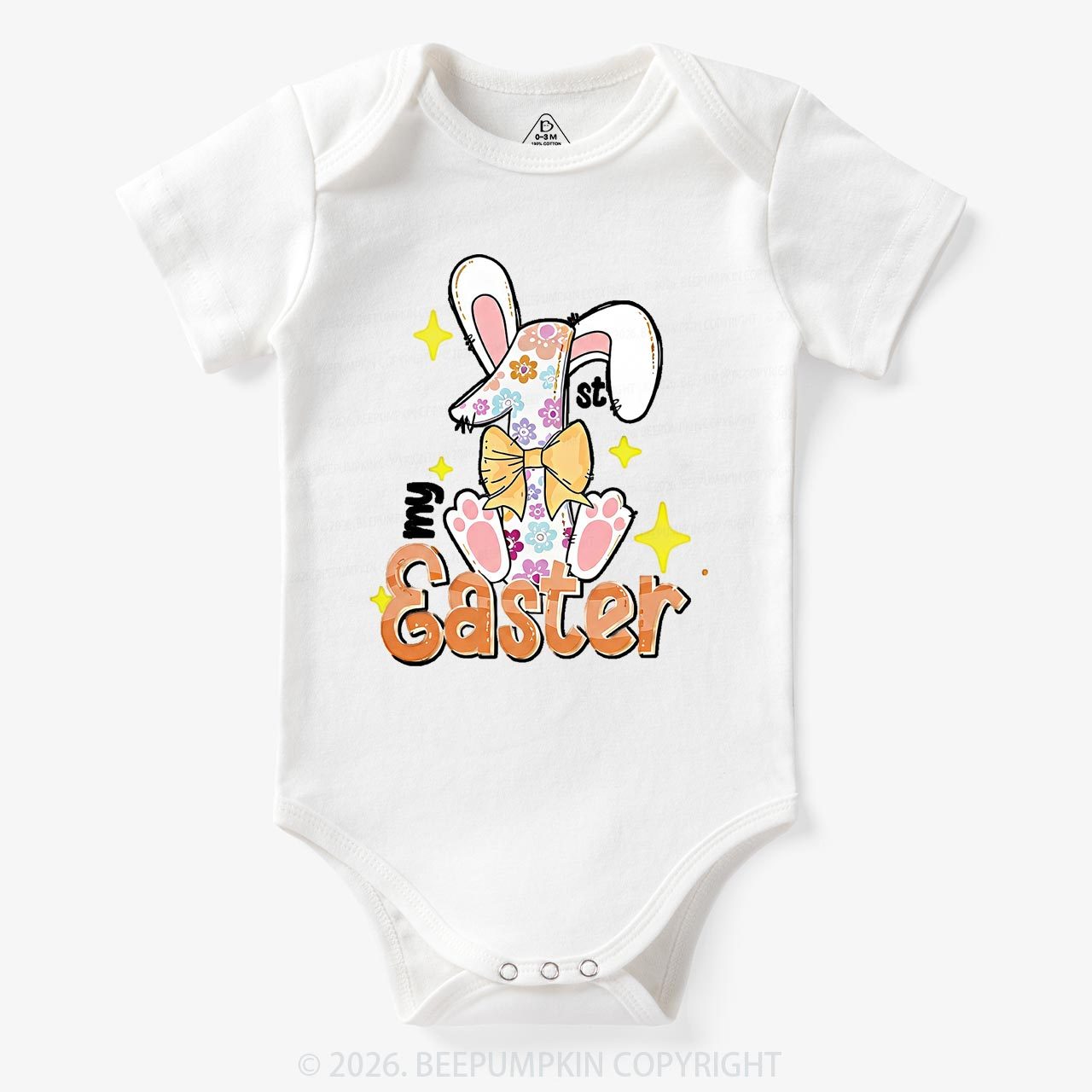 Yellow Bow Floral Bunny 1st Easter Baby Bodysuit