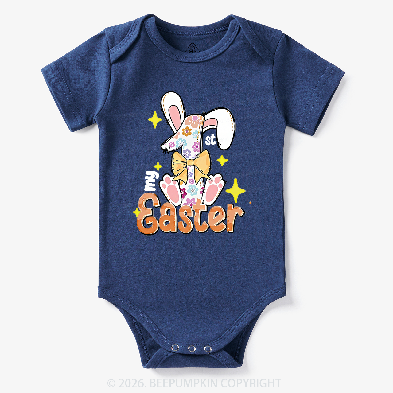 Yellow Bow Floral Bunny 1st Easter Baby Bodysuit