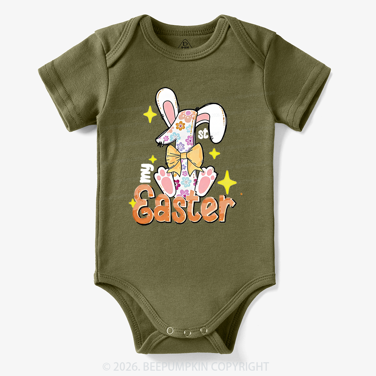 Yellow Bow Floral Bunny 1st Easter Baby Bodysuit