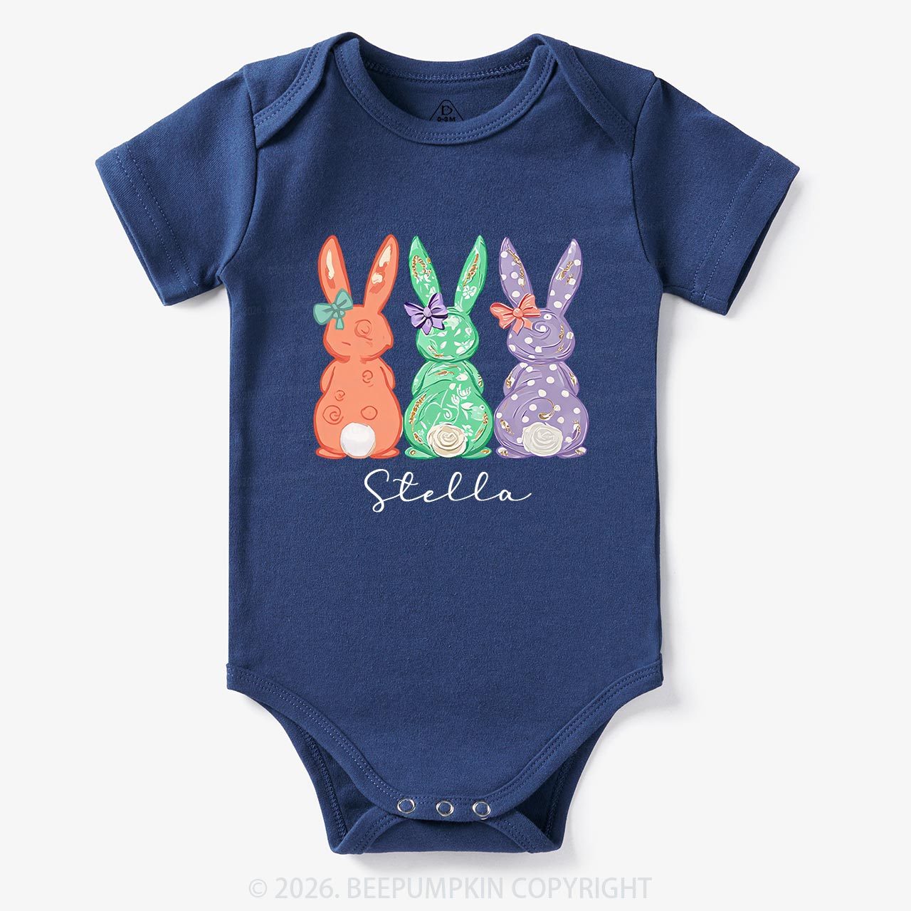 Personalized Three Colorful Bunnies Easter Baby Bodysuit
