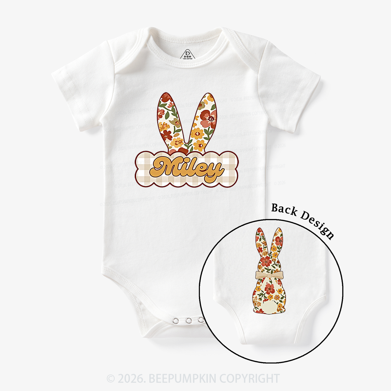 Personalized Vintage Floral Bunny Baby Bodysuit