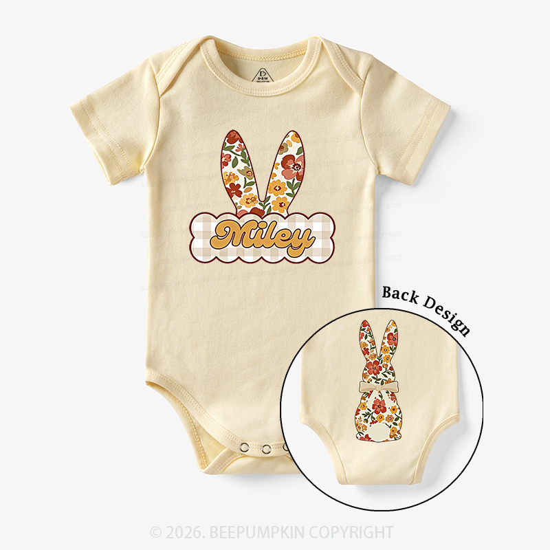 Personalized Vintage Floral Bunny Baby Bodysuit