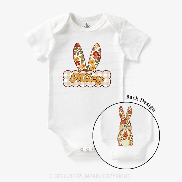 Personalized Vintage Floral Bunny Baby Bodysuit