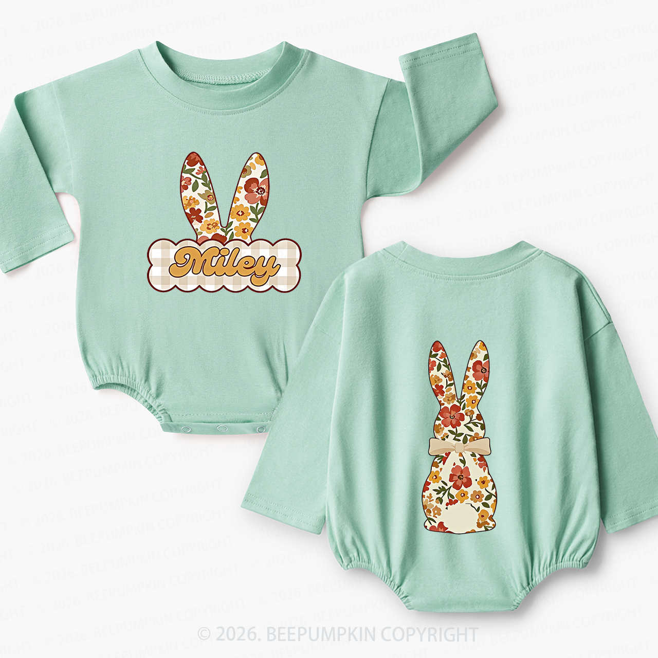 Personalized Vintage Floral Bunny Baby Bubble Romper