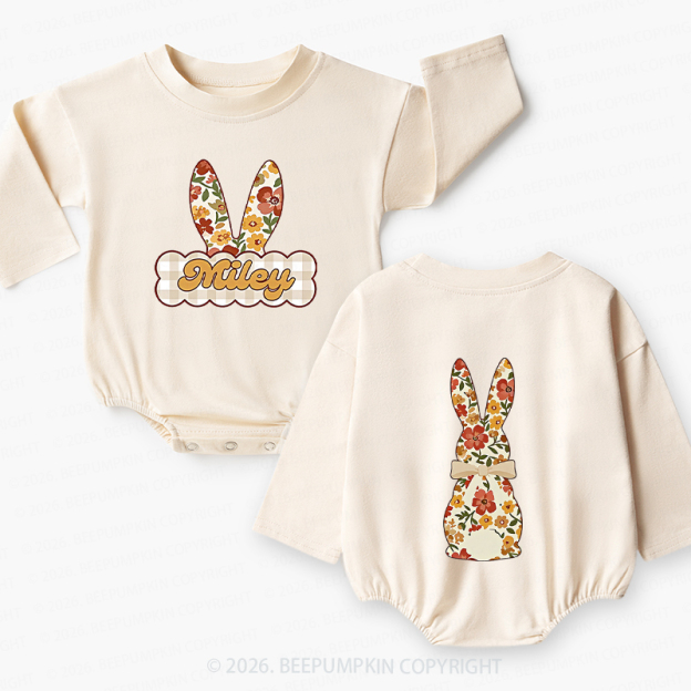 Personalized Vintage Floral Bunny Baby Bubble Romper