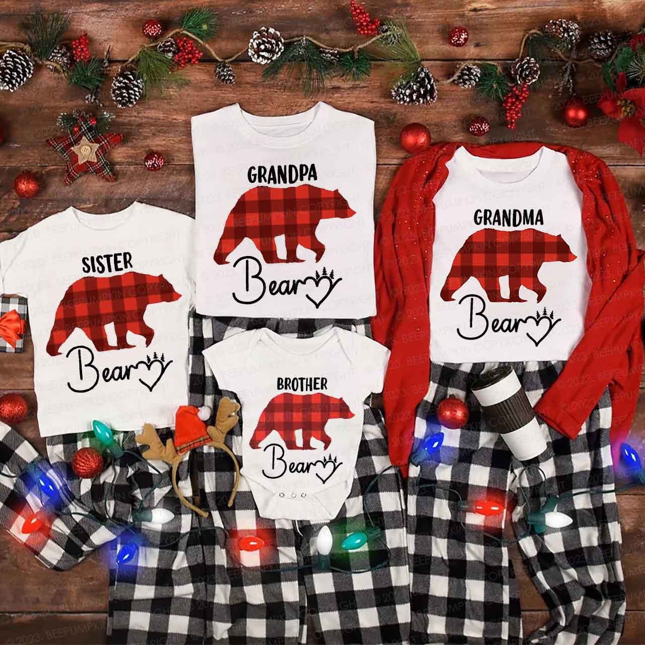 Red Buffalo Plaid Heart Bear Christmas Family Matching Shirts Beepumpkin