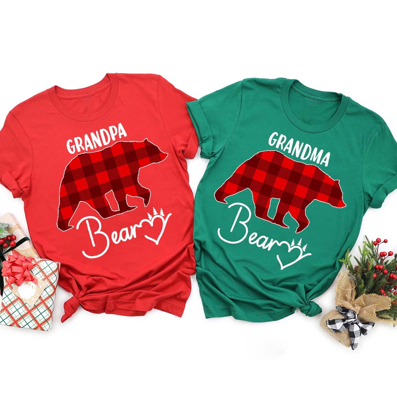 Red Buffalo Plaid Heart Bear Christmas Family Matching Shirts Beepumpkin