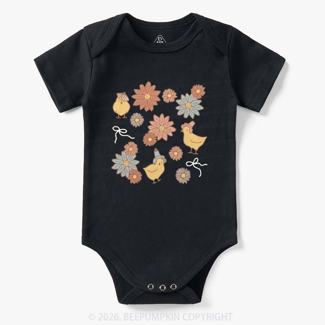 Farm Flower Chicks Baby Bodysuit