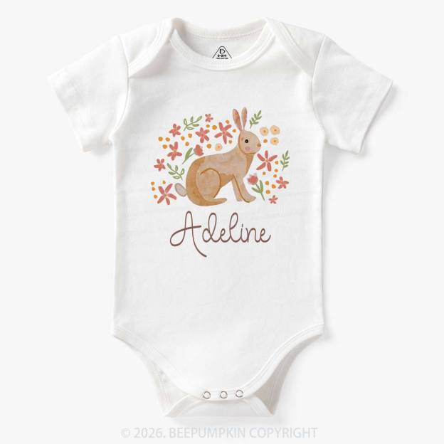 Personalized Watercolor Bunny Blooms Baby Bodysuit