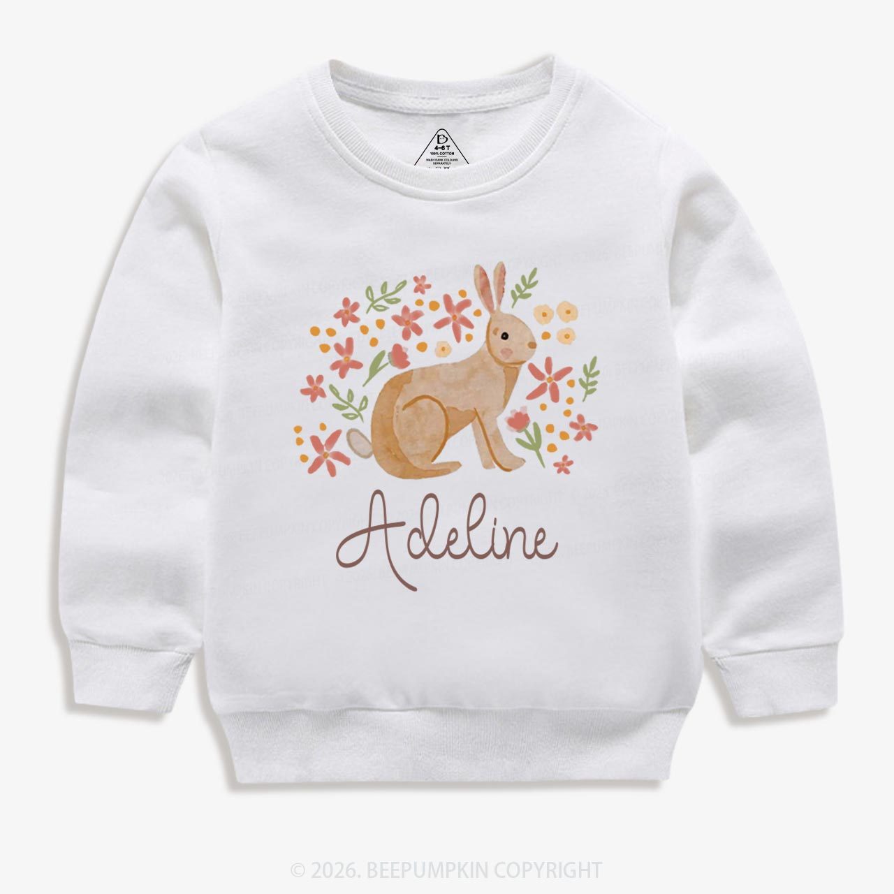 Personalized Watercolor Bunny Blooms Kid's Sweatshirt