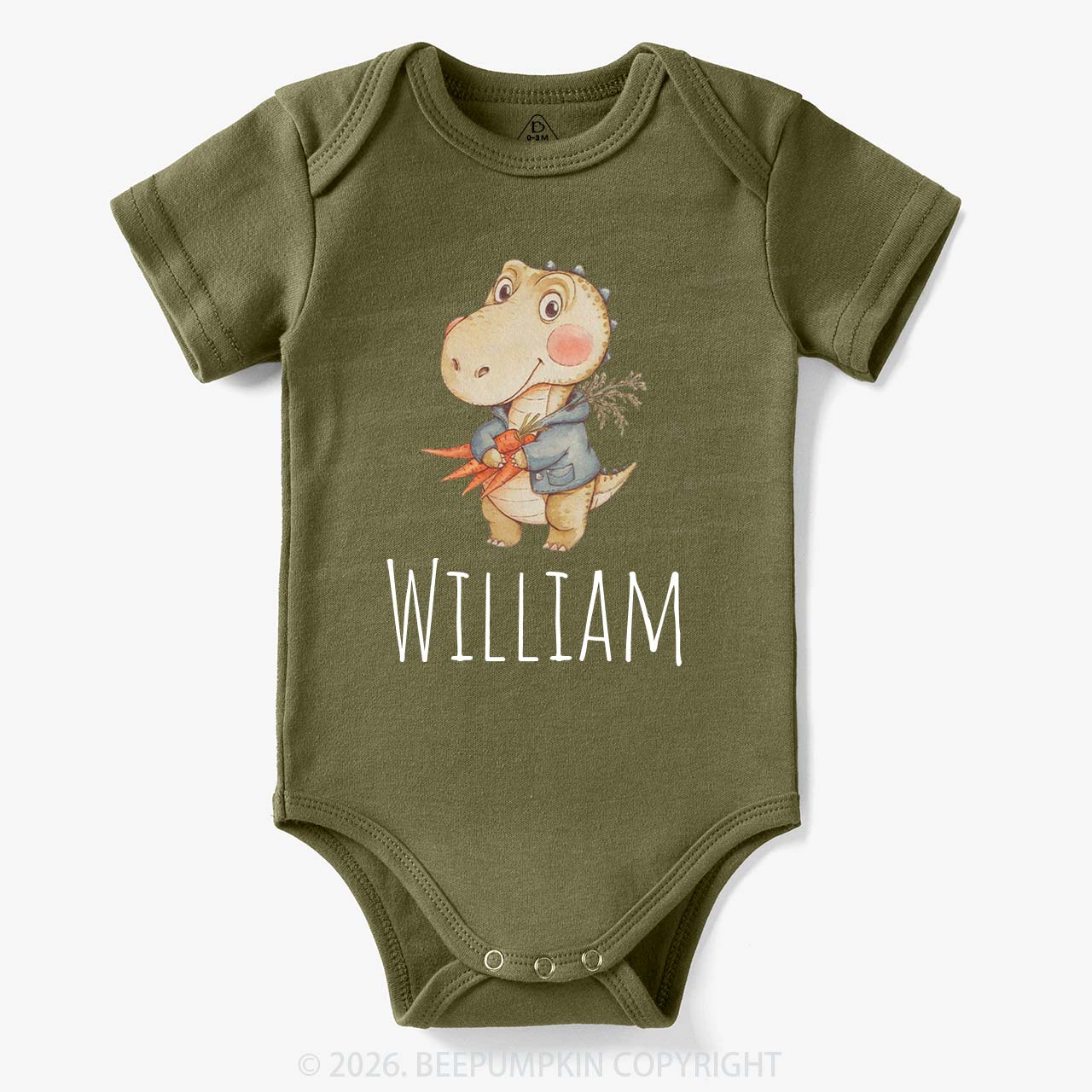Personalized Watercolor Dino Friend Baby Bodysuit