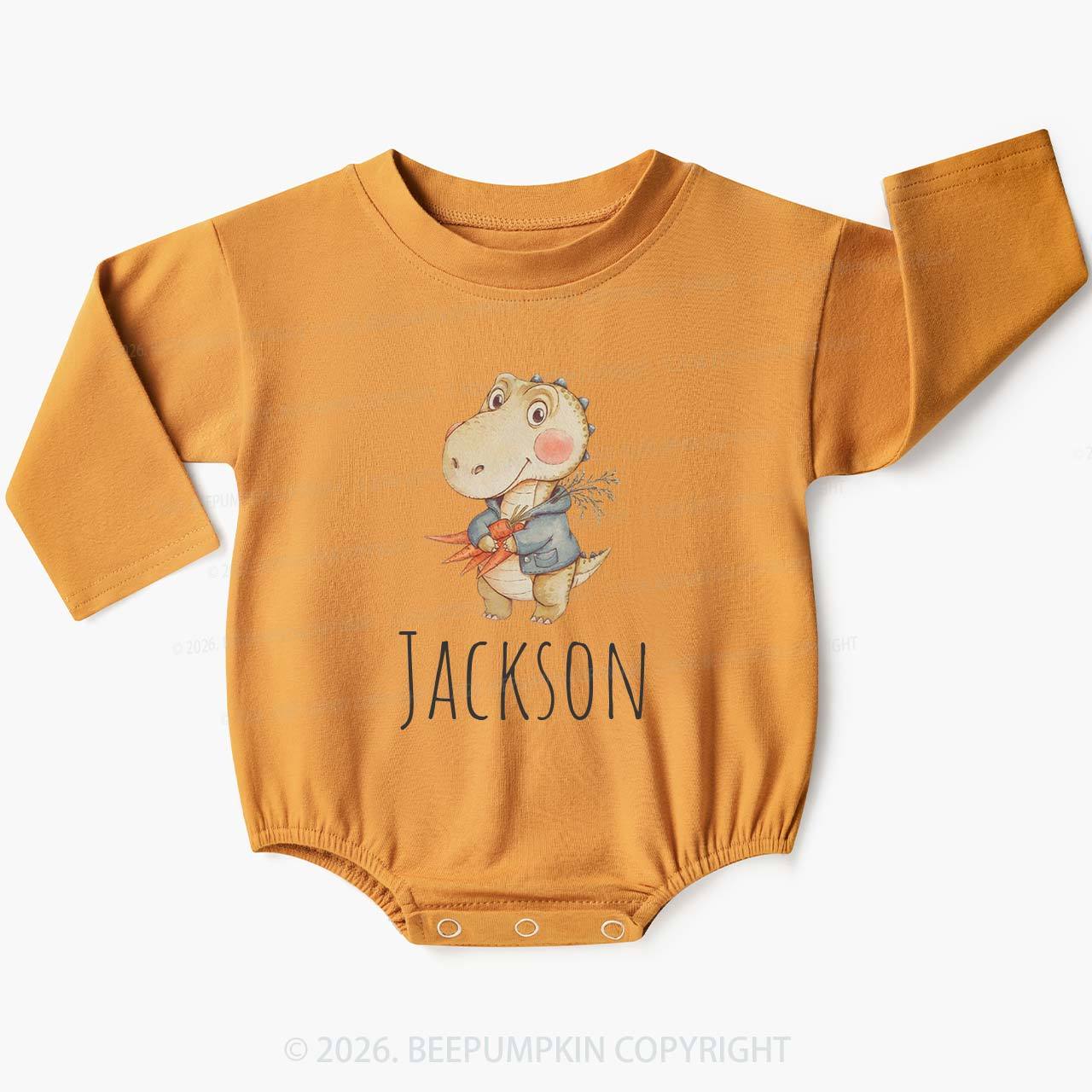 Personalized Watercolor Dino Friend Baby Bubble Romper