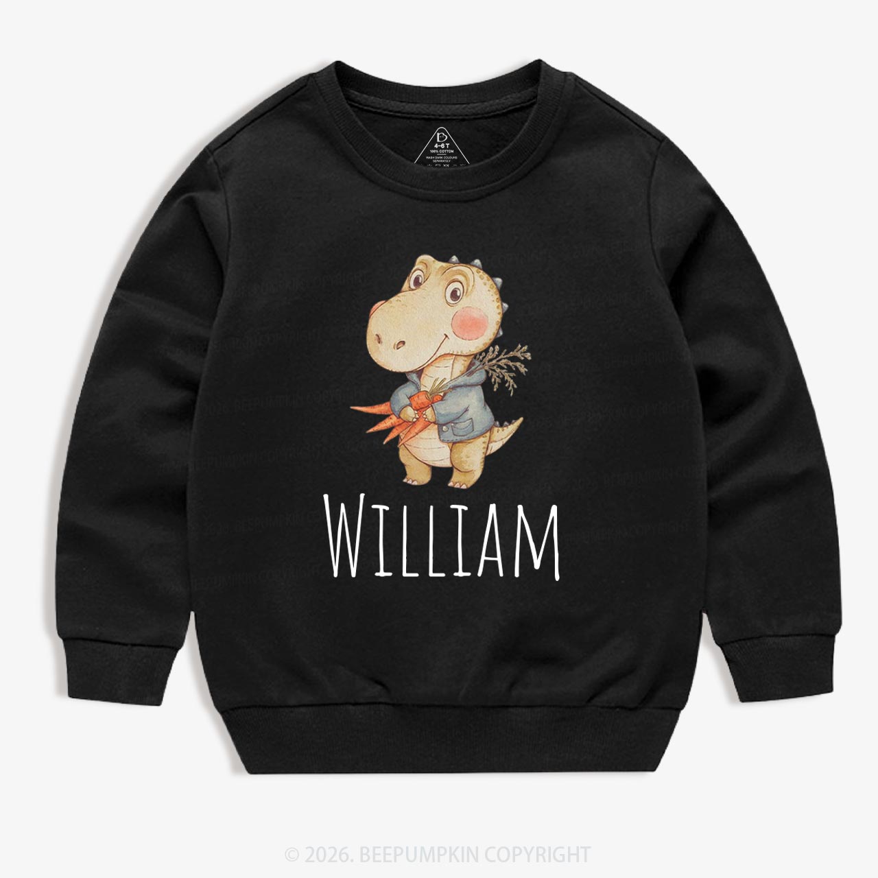 Personalized Watercolor Dino Friend Kid's Sweatshirt