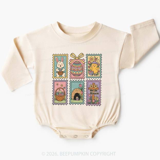 He Is Risen Easter Stam Baby Bubble Romper