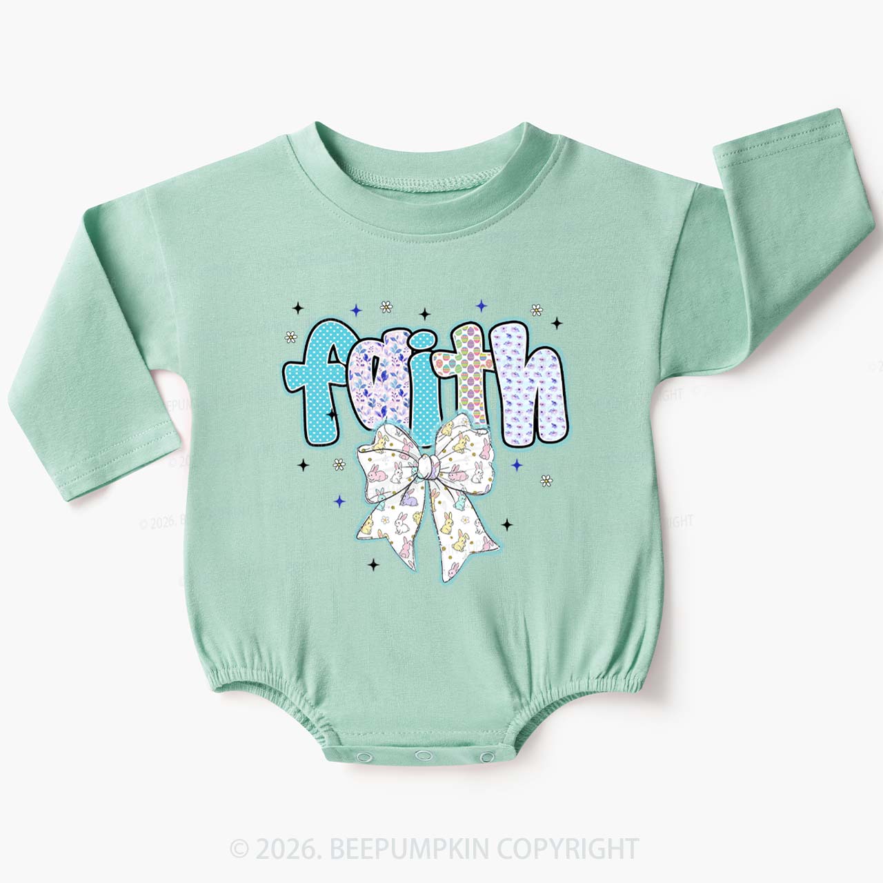 Blooming Faith Bunny Bow Baby Bubble Romper