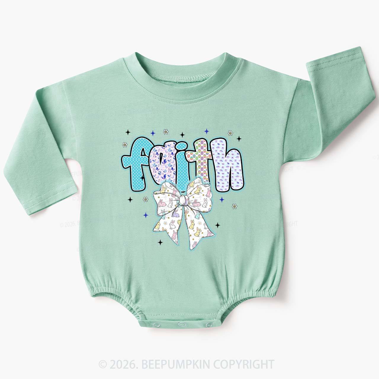 Blooming Faith Bunny Bow Baby Bubble Romper