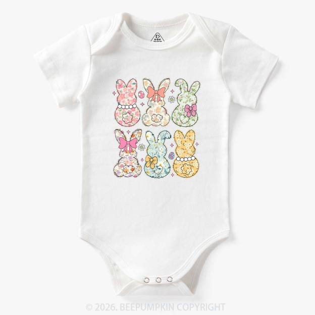 Vintage Spring Floral Bunny Bows Baby Bodysuit