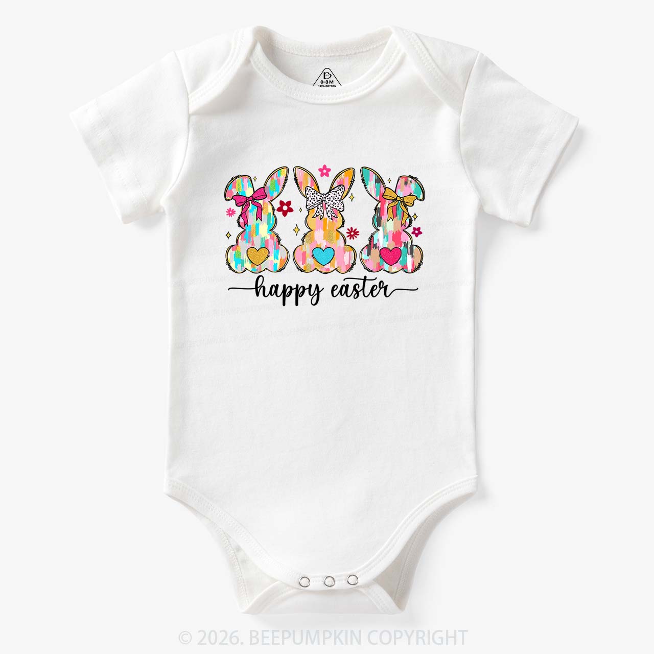 Pastel Brush Happy Easter Bunnies Baby Bodysuit