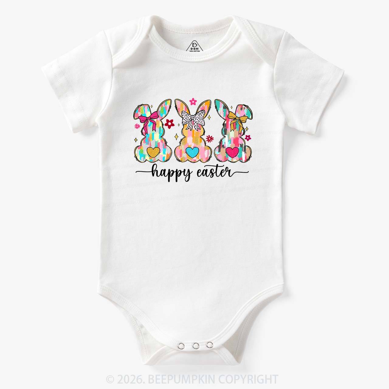 Pastel Brush Happy Easter Bunnies Baby Bodysuit