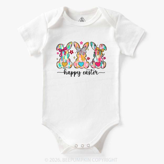 Pastel Brush Happy Easter Bunnies Baby Bodysuit