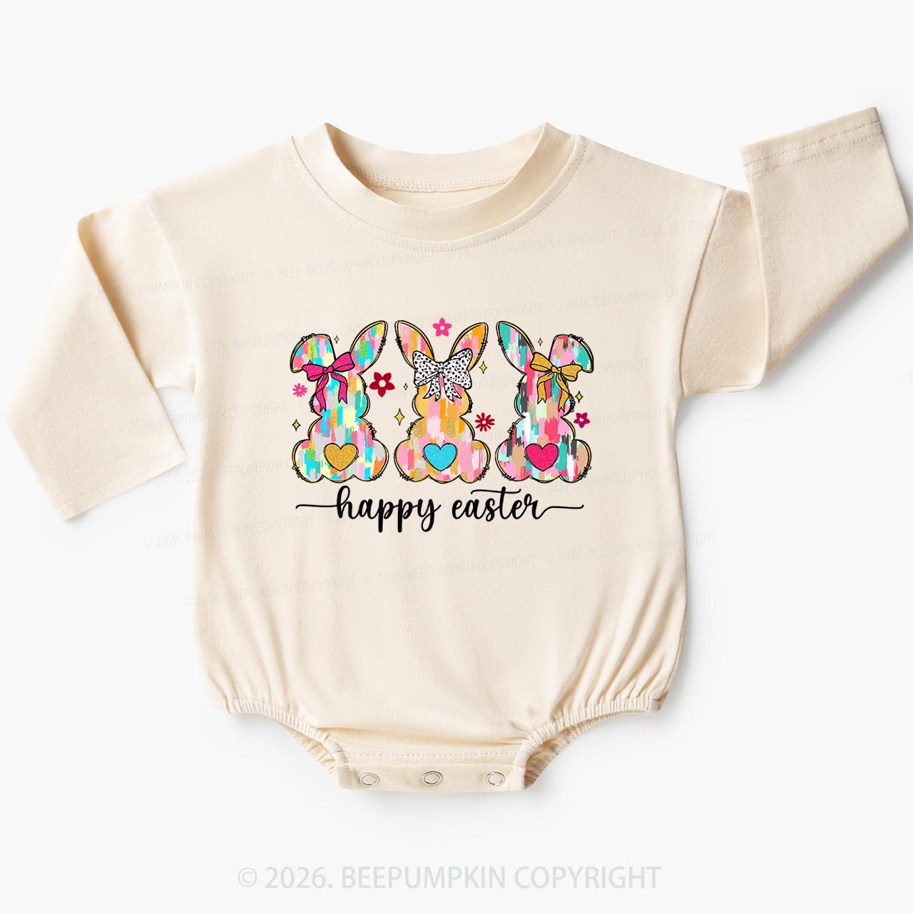 Pastel Brush Happy Easter Bunnie Baby Bubble Romper