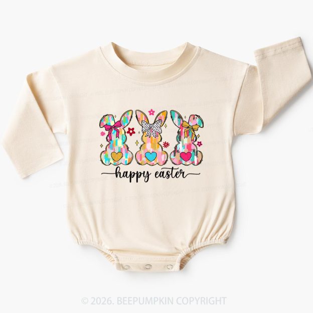Pastel Brush Happy Easter Bunnie Baby Bubble Romper