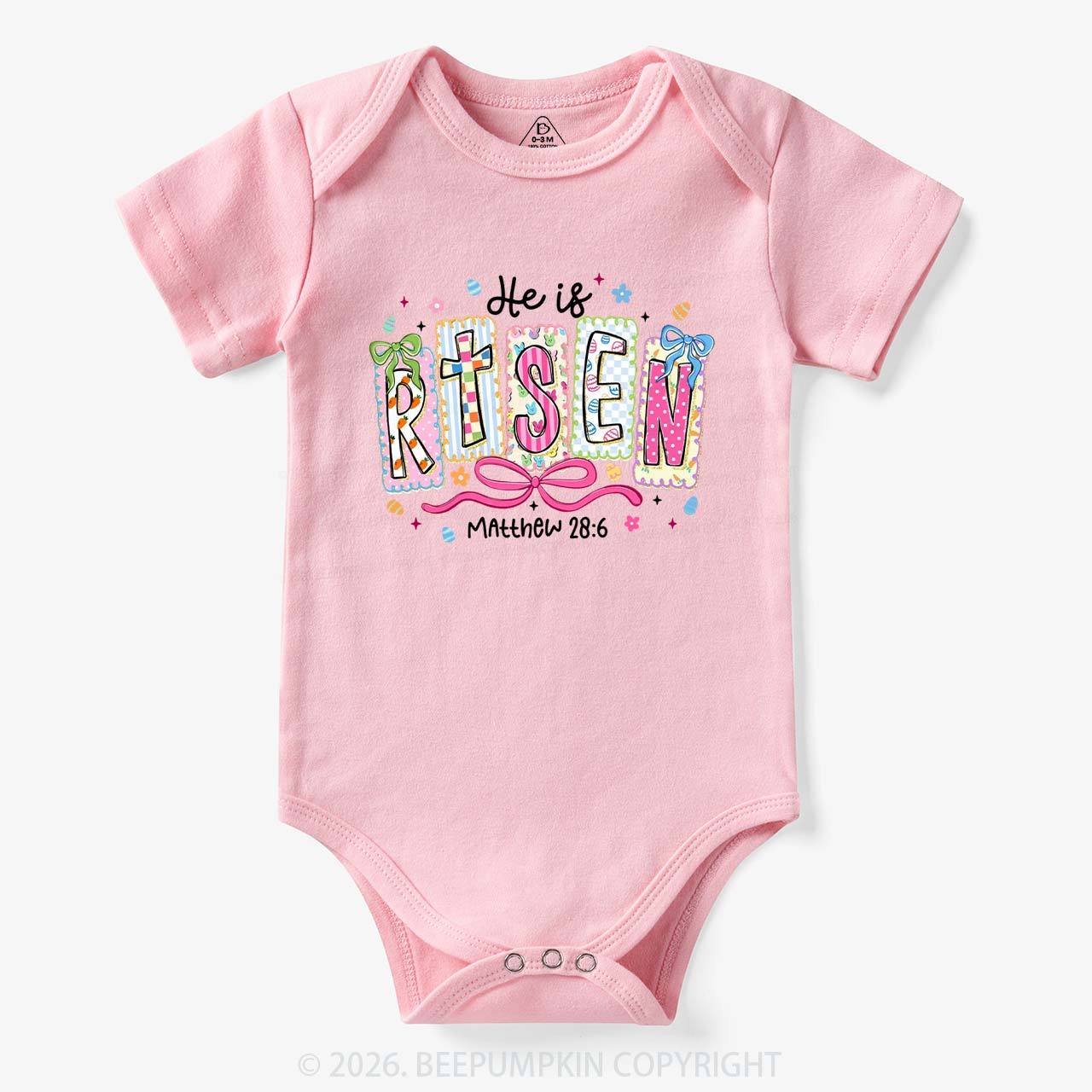 Easter Bow Lettering He Is Risen Baby Bodysuit