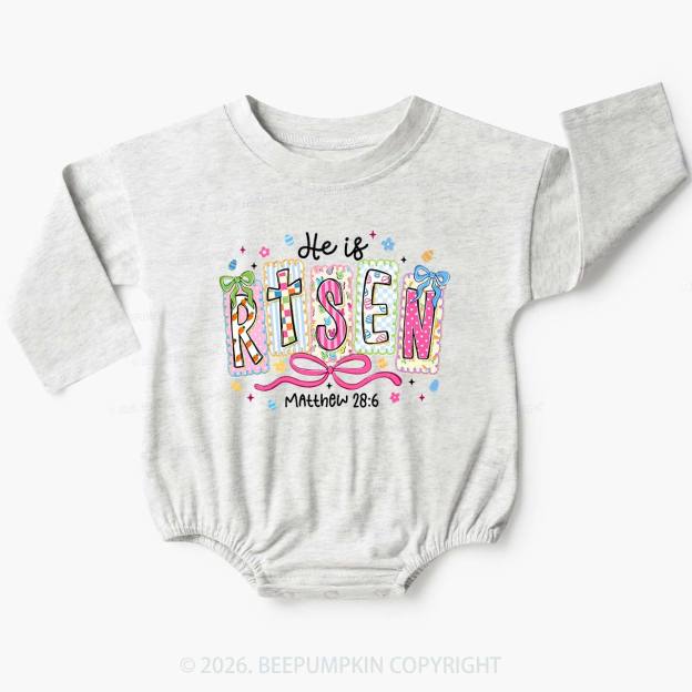 Easter Bow Lettering He Is Rise Baby Bubble Romper