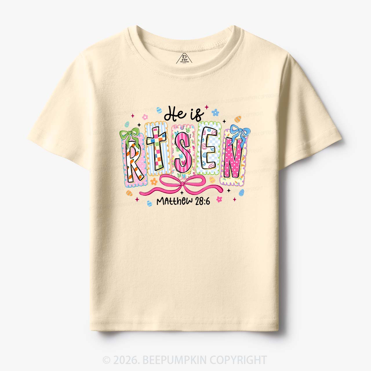 Easter Bow Lettering He Is Risen Toddler&Kids Tees