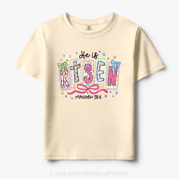 Easter Bow Lettering He Is Risen Toddler&Kids Tees