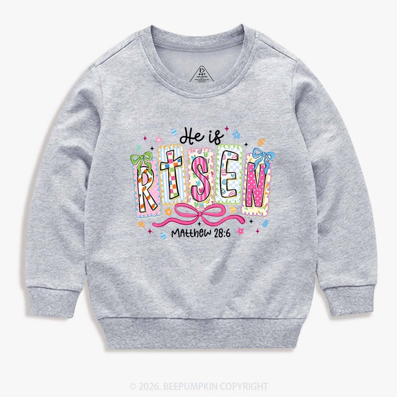 Easter Bow Lettering He Is Risen Kid's Sweatshirt
